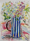 Blue and white striped jug with hydrangea