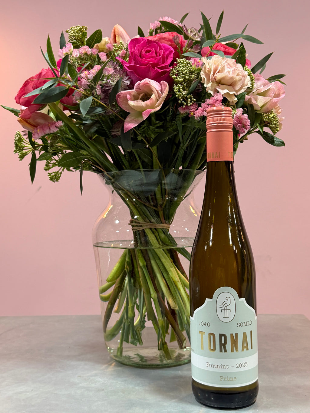 "The Perfect Pair" Bouquet and Bottle